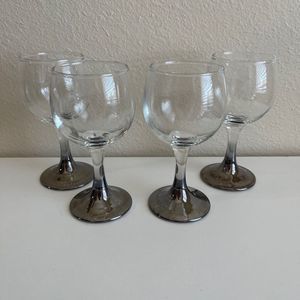 Vintage MCM Silver Fade Ombre Stem Wine Cordial Glasses Set Of 4